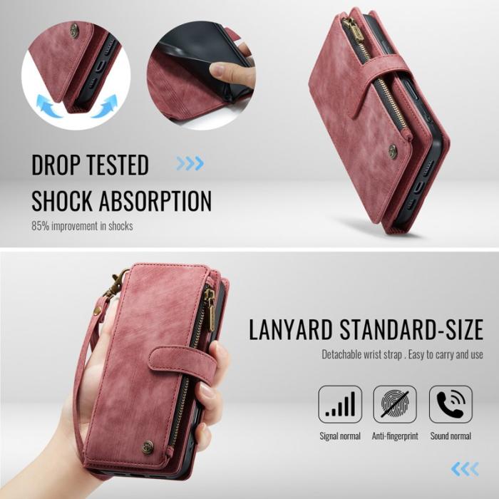 Caseme - CASEME Konstläder Plånboksfodral för iPhone 17 Pro med Rem och Kortfack - Röd