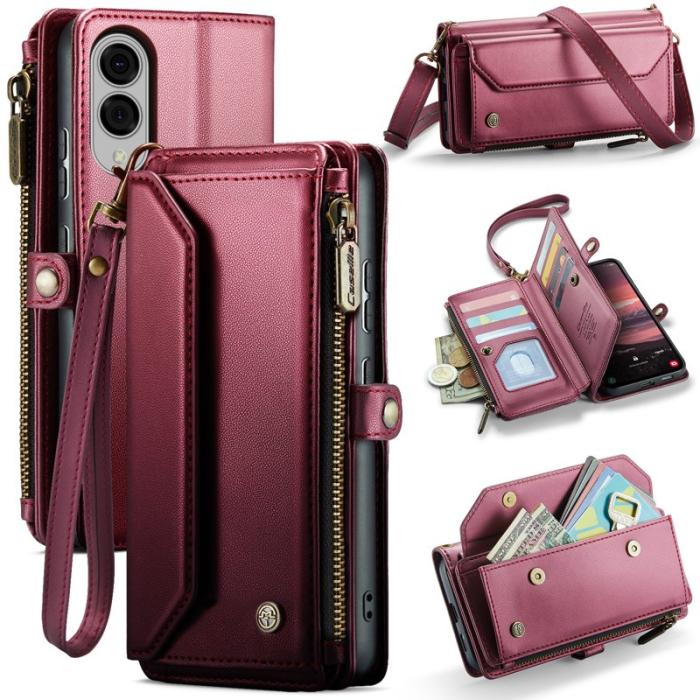 Caseme - CASEME Plånboksfodral Konstläder för Samsung Galaxy S25 Edge - Vinröd