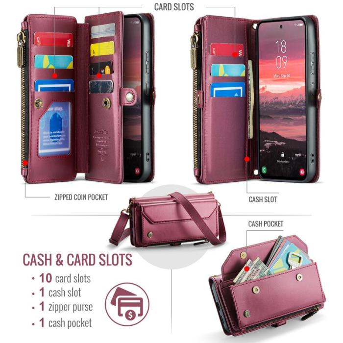 Caseme - CASEME Plånboksfodral Konstläder för Samsung Galaxy S25 Edge - Vinröd