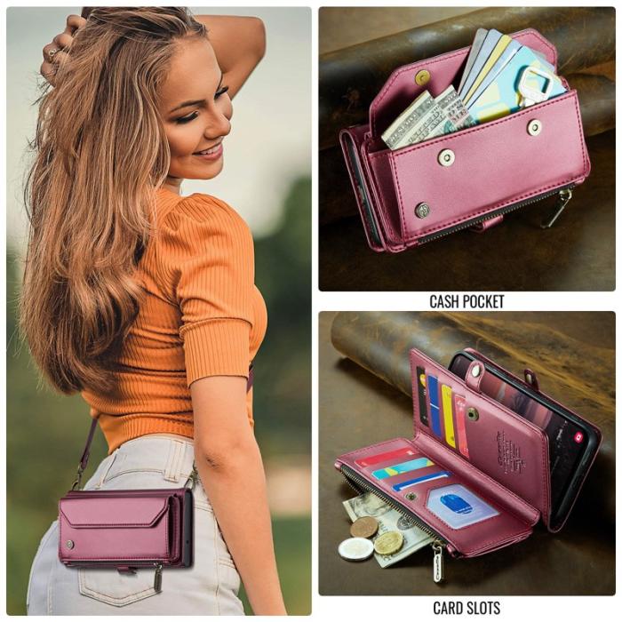 Caseme - CASEME Plånboksfodral Konstläder för Samsung Galaxy S25 Edge - Vinröd