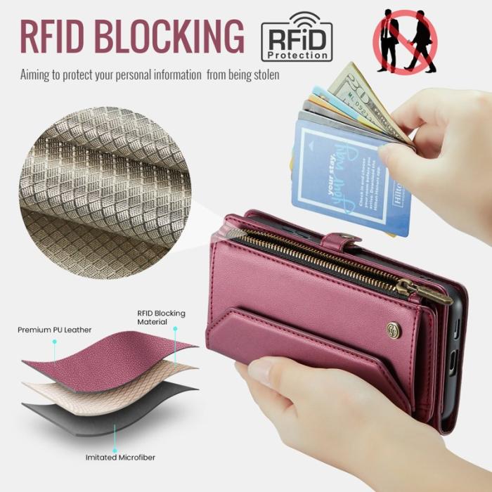 Caseme - CASEME Plånboksfodral Konstläder för Samsung Galaxy S25 Edge - Vinröd