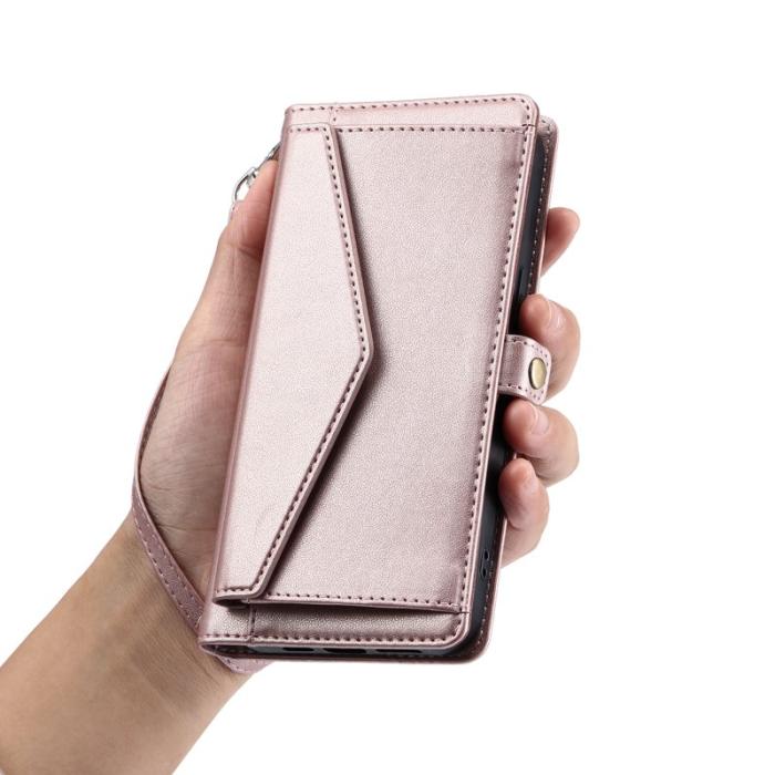 OEM - Samsung Galaxy S26/S26 Pro Plånboksfodral Konstläder Med Handrem - Roséguld
