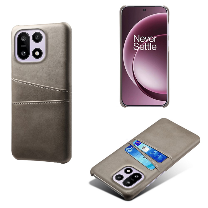 A-One Brand - OnePlus 15 5G Mobilskal Korthållare Dual PU Läder - Grå