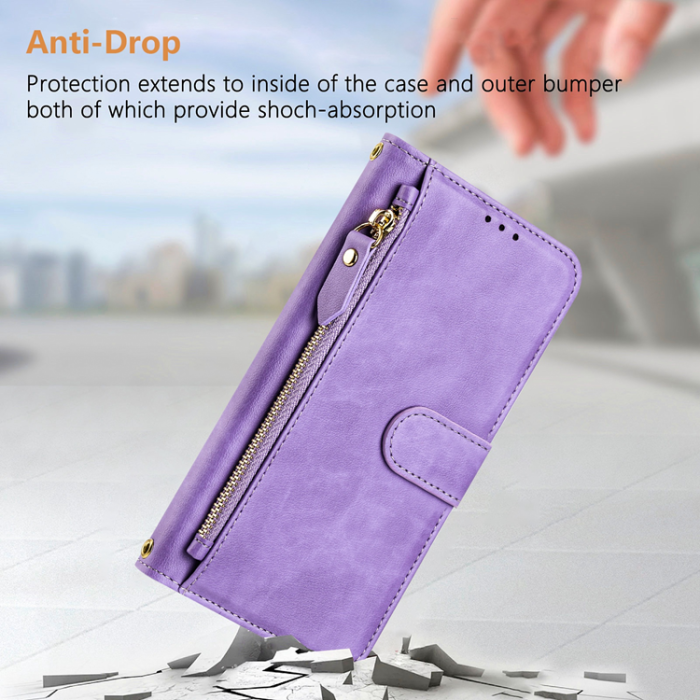 A-One Brand - iPhone 17 Pro Plånboksfodral Zipper Pocket Läder - Lila