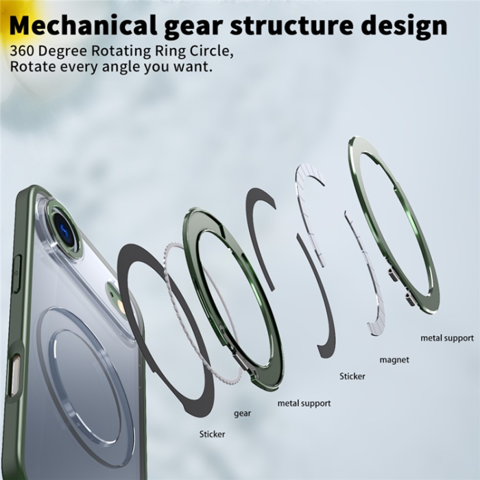 A-One Brand - iPhone Air Mobilskal Ring Kickstand TPU PC Clear - Svartgrön