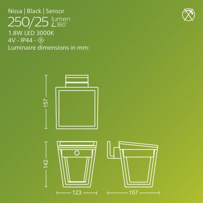Philips - Philips Nissa Vägglampa Solcell LED 250/20lm - Svart