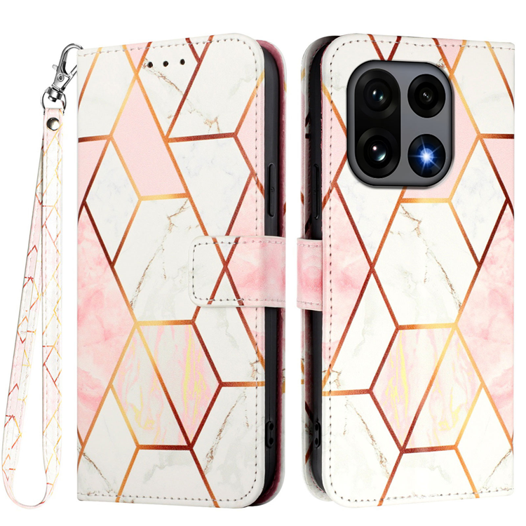 OnePlus 15 Plånboksfodral Marble Pattern Konstläder (Rosa/Vit) | 2353 | AlltMobil