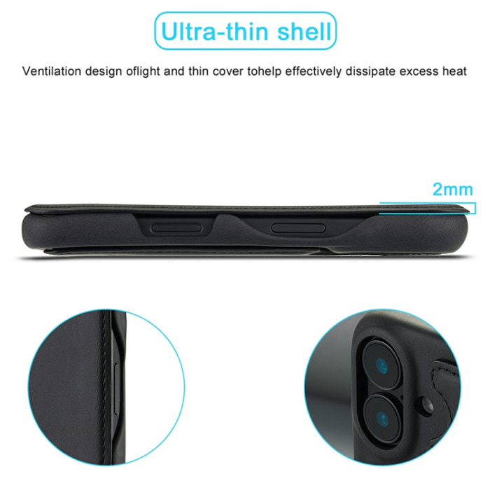 LC.imeeke - LC.IMEEKE iPhone 17 Mobilfodral Korthållare Läder Stativ - Svart