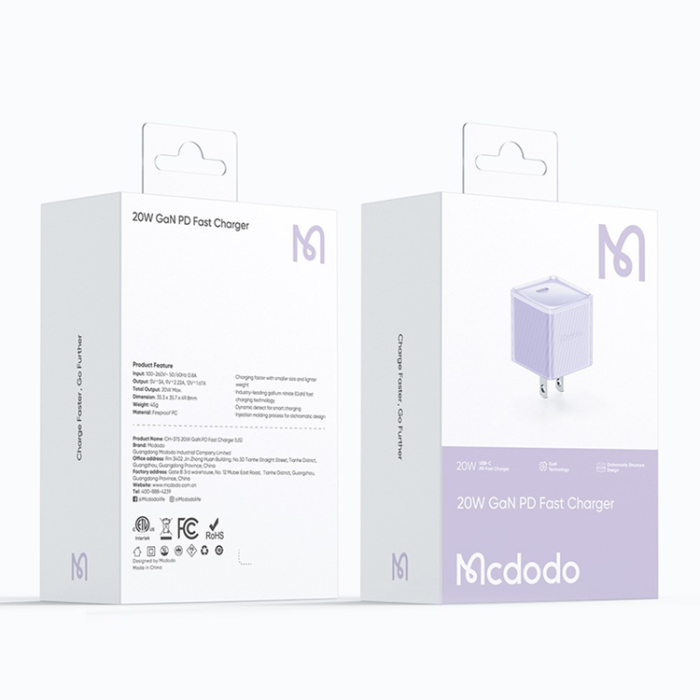 Mcdodo - MCDODO GaN Snabbladdare 20W USB-C PD US CH-375-MDD - Lila
