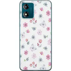 Gustaf - Mobilskal till Motorola Moto E13 med Blommor och fj&auml;rillar