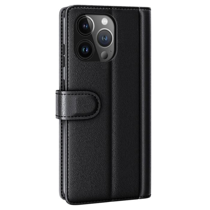 OEM - iPhone 15 Pro Max Plånboksfodral Äkta Läder Anti-Dust - Svart
