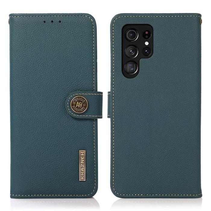 KHAZNEH - KHAZNEH Äkta Läder Fodral Galaxy S22 Ultra 5G - Grön