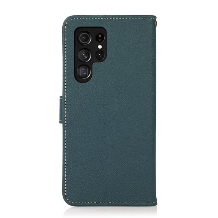 KHAZNEH - KHAZNEH Äkta Läder Fodral Galaxy S22 Ultra 5G - Grön
