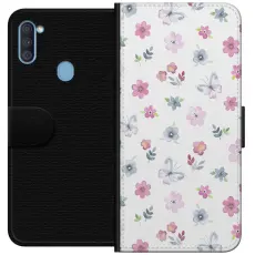 Gustaf - Pl&aring;nboksfodral till Samsung Galaxy A11 med Blommor och fj&auml;rillar