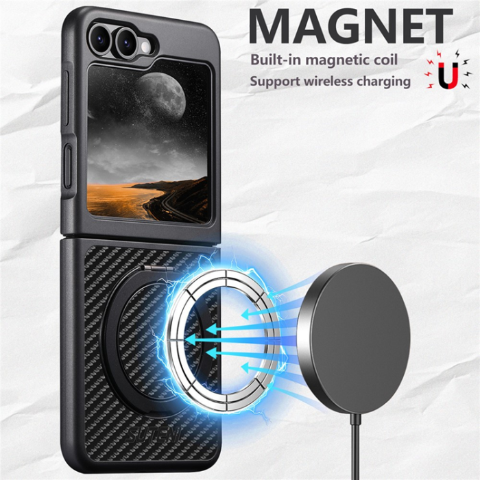 SUTENI - Suteni Galaxy Z Flip 6 Mobilskal MagSafe Carbon Fiber - Svart
