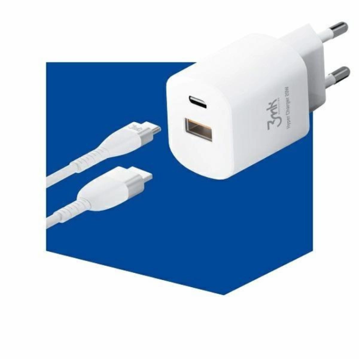 3MK - 3mk HyperCharger Väggladdare 1xUSB-C , 1xUSB-A - Vit