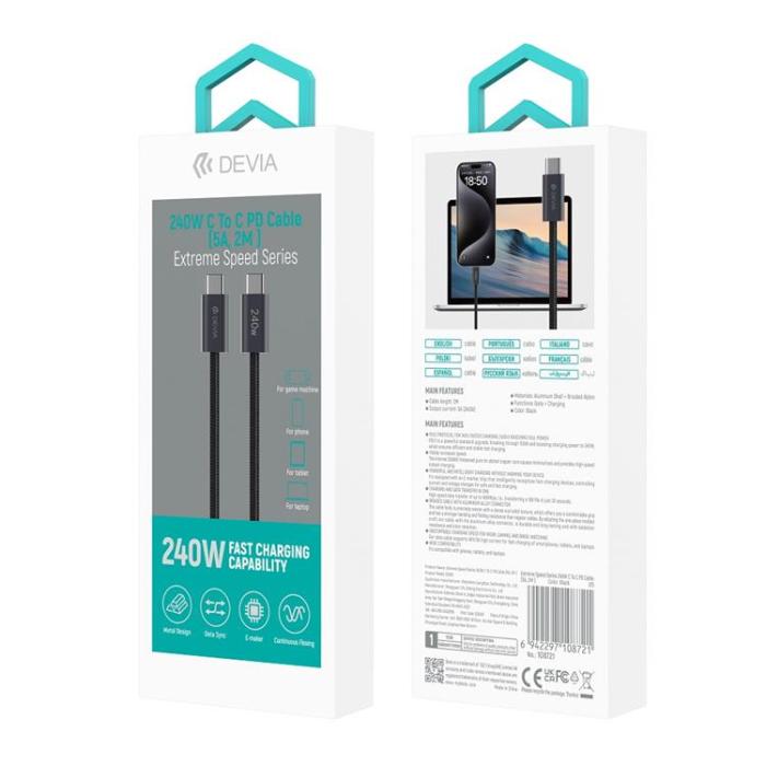 Devia - Devia USB-C Till USB-C 2m Kabel 240W PD Extreme - Svart
