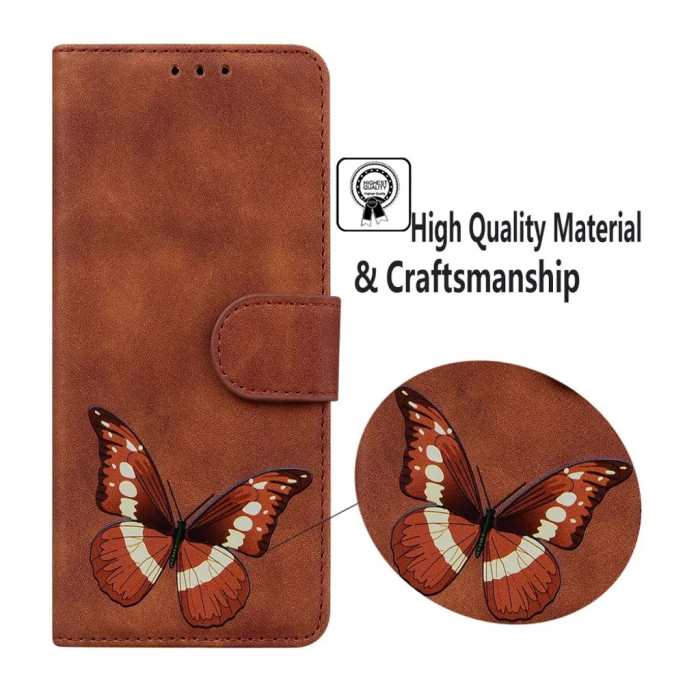 Taltech - iPhone 15 Plus Plånboksfodral med Fjärilstryck - Brun