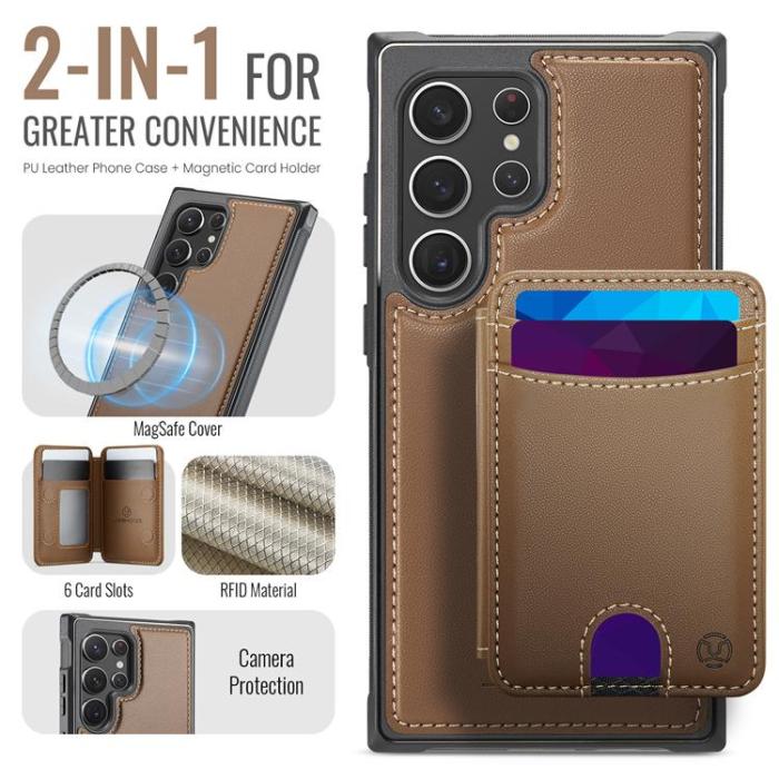 OEM - JEEHOOD Samsung Galaxy S22 Ultra 5G Fodral KonstLäder - Brun