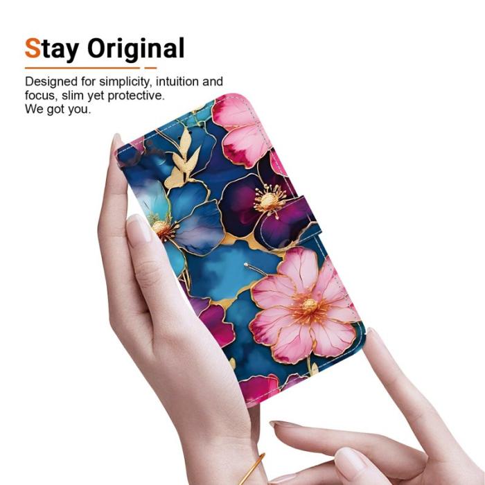 OEM - Samsung Galaxy S26 Plånboksfodral Mönstertryck Konstläder Ställ Blå Guld Blomma