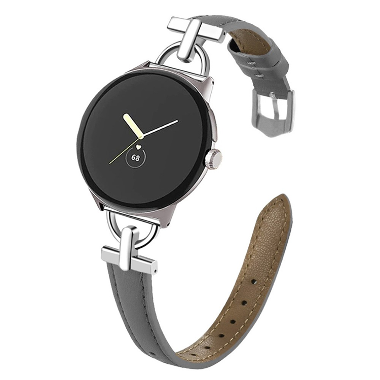 Google Pixel Watch 3 45mm Armband Äkta Cow Läder - Grå | 5122 | AlltMobil