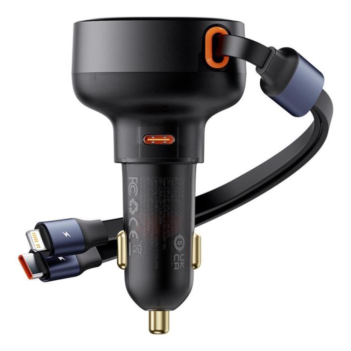 BASEUS - Baseus Enjoyment USB-C Billaddare med USB-C/Lightning 60W kabel - Svart