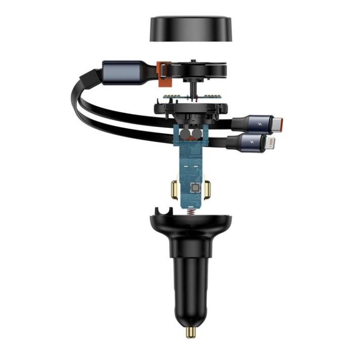 BASEUS - Baseus Enjoyment USB-C Billaddare med USB-C/Lightning 60W kabel - Svart