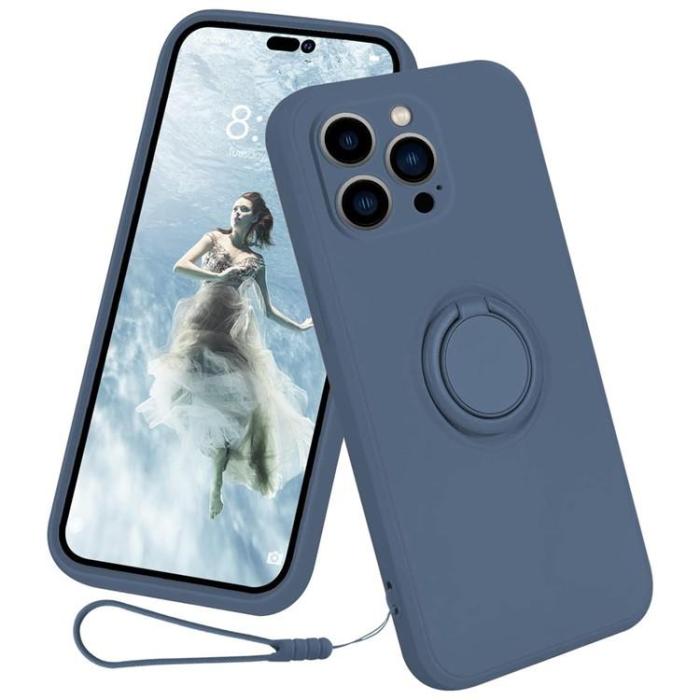 OEM - iPhone 15 Pro Max Mobilskal Ringhållare Liquid Silikon - Midnightblå