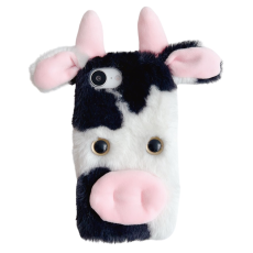 A-One Brand - iPhone 16e Mobilskal Fluffy Cute Cow Plush TPU - Svart