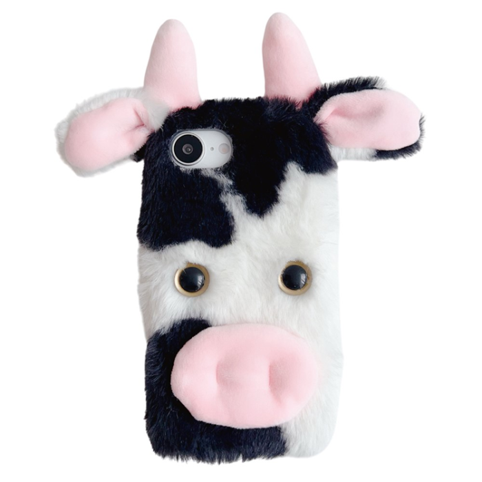 A-One Brand - iPhone 16e Mobilskal Fluffy Cute Cow Plush TPU - Svart
