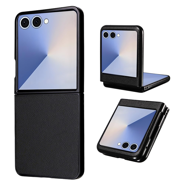 Galaxy Z Flip7 Mobilskal Litchi Texture Läder - Svart | 2353 | AlltMobil