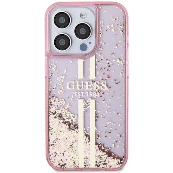 Guess - Guess iPhone 15 Pro Mobilskal Liquid Glitter Gold Stripes