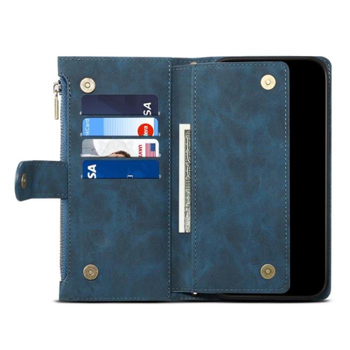 OEM - iPhone 14 Plus Plånboksfodral Flap Zipper Strap - Blå