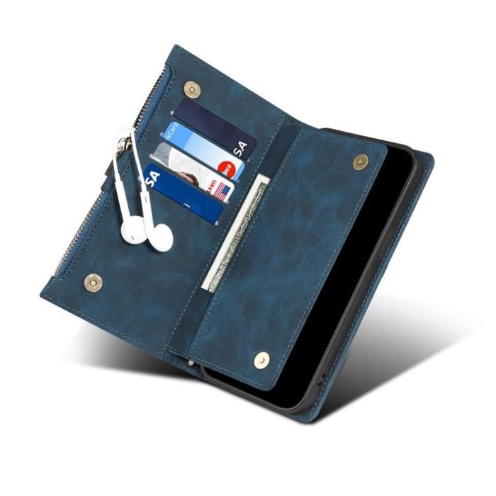 OEM - iPhone 14 Plus Plånboksfodral Flap Zipper Strap - Blå