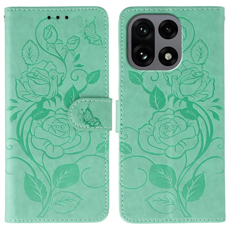 OnePlus 15 5G Konstläder Plånboksfodral Imprinted Rosa Butterfly - Grön (Grön) | 2353 | AlltMobil