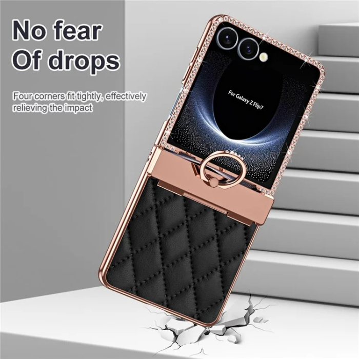 A-One Brand - Galaxy Z Flip 7 Mobilskal Rhinestone Ringhållare - Svart