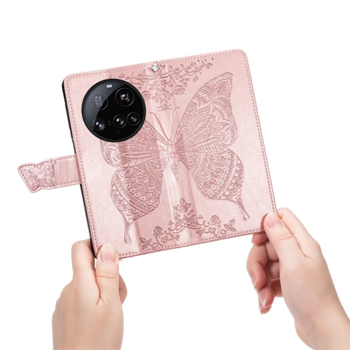 A-One Brand - Xiaomi 15 Ultra Plånboksfodral Butterfly Pattern - Rosa Guld