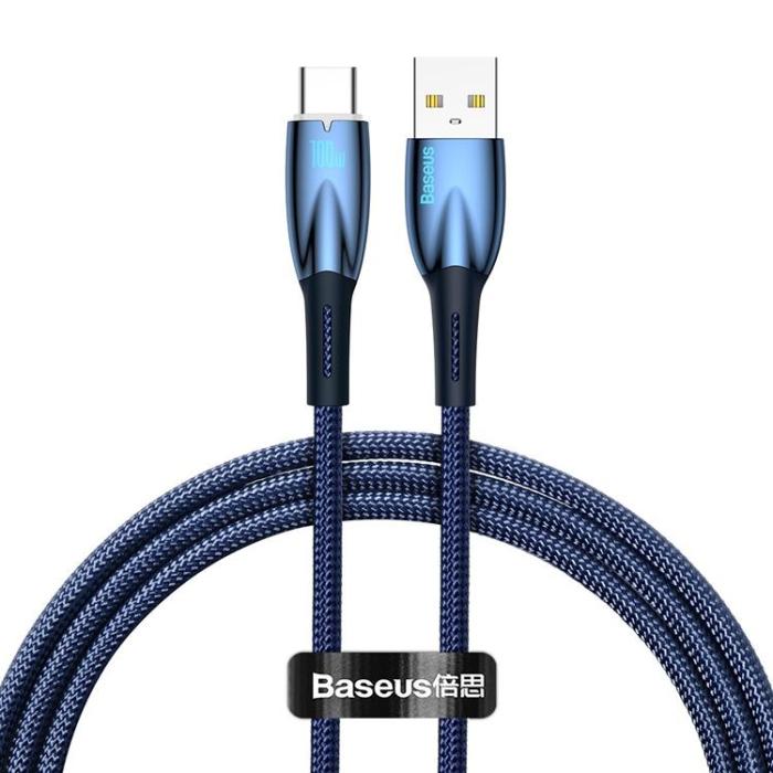 BASEUS - Baseus USB-C till USB-A kabel 1M Glimmer Series - Blå
