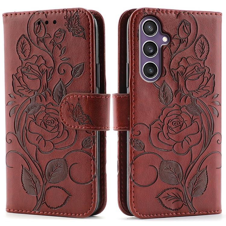 Galaxy S26 Konstläder Plånboksfodral Imprinted Rosa Butterfly - Brun (Brun) | 2353 | AlltMobil