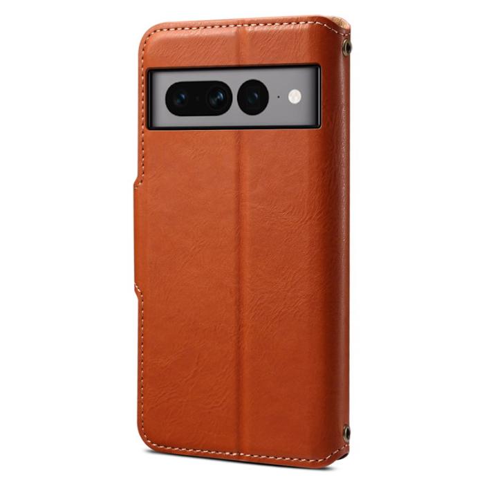 DENIOR - DENIOR Google Pixel 7 Pro 5G Stötsäker Plånboksfodral Konstläder Brun