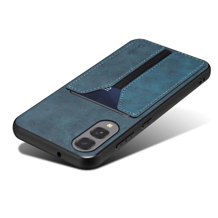 DENIOR - DENIOR Samsung Galaxy S25 Edge Fodral Elastisk Kortficka KonstLäder Blå