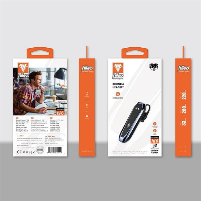 HILEO - HILEO Single In-Ear Trådlösa Hörlur Bluetooth Business Hi6 - Svart