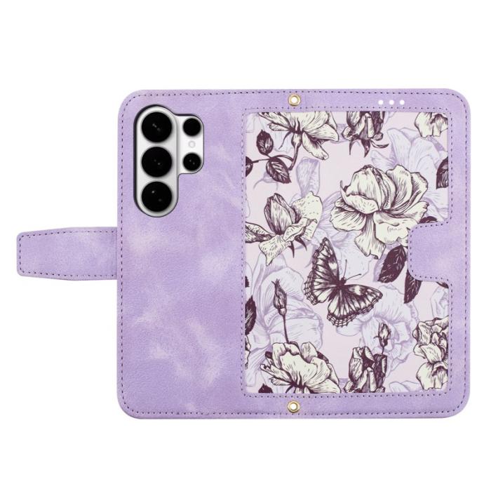 OEM - ABEEL Mobilskal till Samsung Galaxy S26 Ultra PU Läder Blommönster - Lila