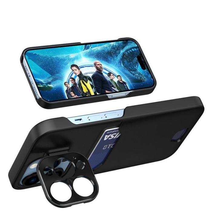 OEM - iPhone 14 Pro Max Skal Korthållare Läder Kickstand - Svart