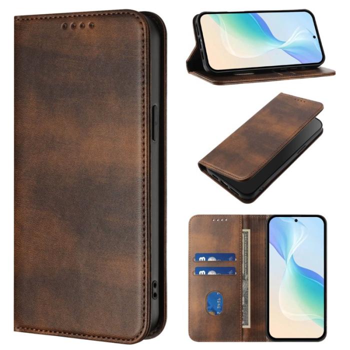 OEM - Samsung Galaxy S26+ Plånboksfodral Konstläder RFID Skydd - Brun