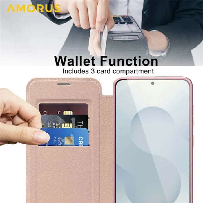 Amorus - Amorus Galaxy S25 Edge Plånboksfodral Magsafe RFID - Rosa