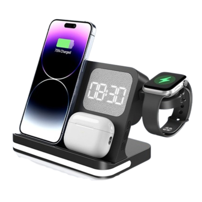 4-i-1 Trådlös Laddare 15W För iPhone och Samsung Produkter (Svart) | 505295 | AlltMobil