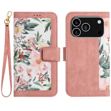 A-One Brand - iPhone 17 Pro Pl&aring;nboksfodral Floral Konstl&auml;der - Rosa