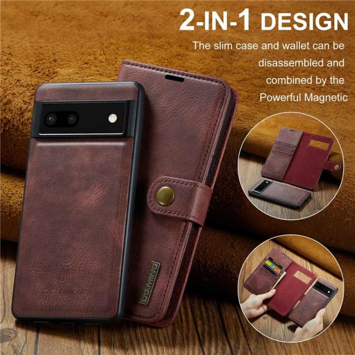 DG.MING - DG.MING Google Pixel 6a Plånboksfodral Detachable 2-in-1 Äkta Läder - Röd