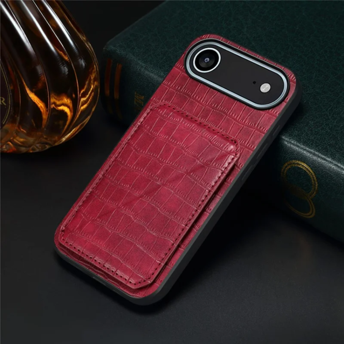 A-One Brand - iPhone 17 Air Mobilskal Korthållare Crocodile Textured - Rosa